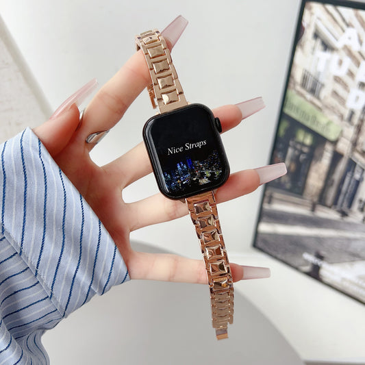 Thin Triple-Bead Square Link Metal Watch Band