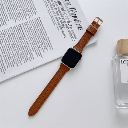 Lychee Pattern Leather Watch Strap For Apple Watch Ultra 49mm Band For Iwatch Se Series 8 7 41mm 45mm Wristband