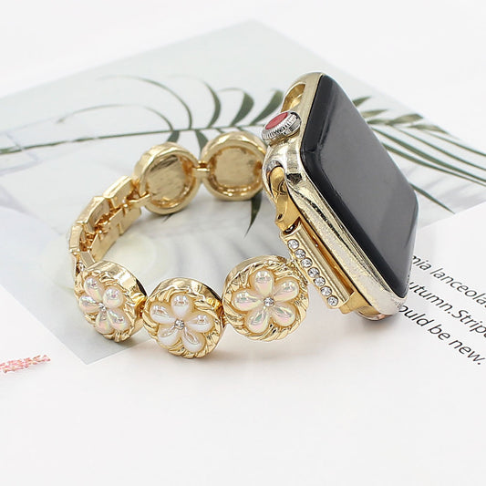 Cute Flower & Rhinestone Bracelet Watchband