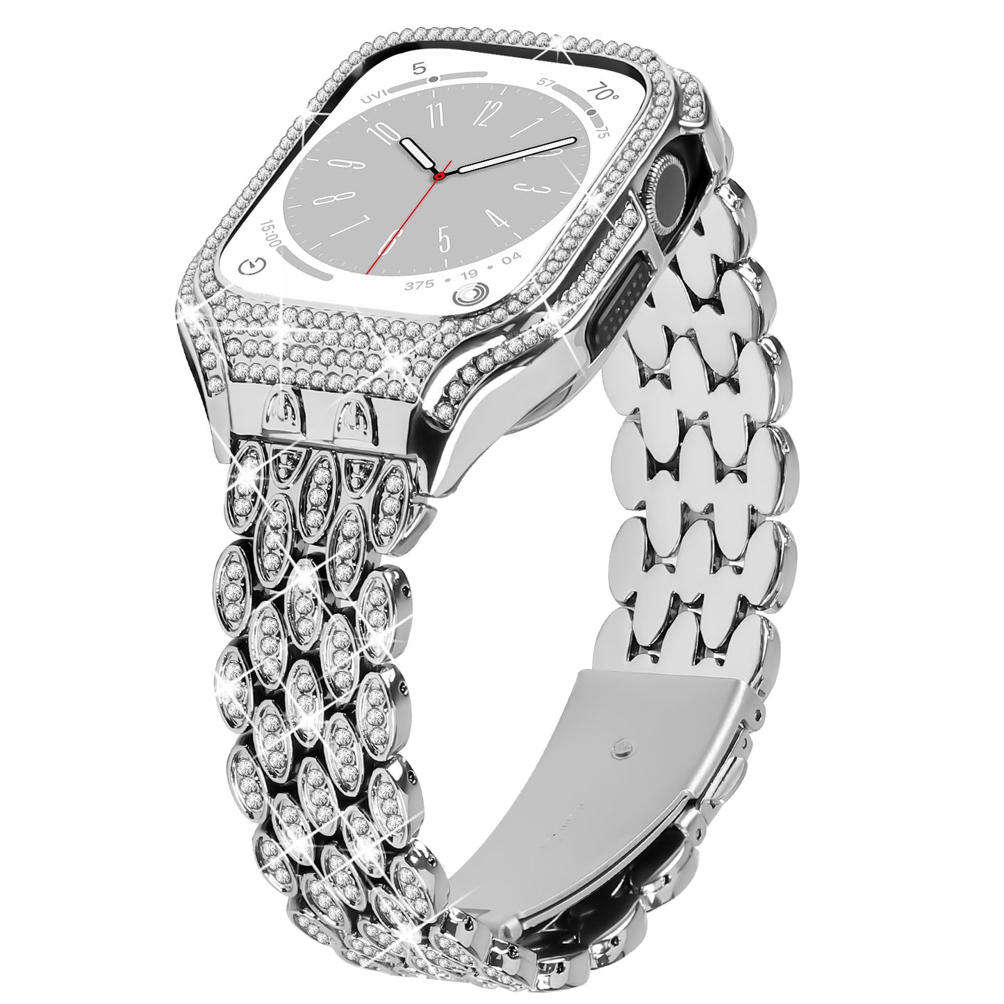 Shining Diamond Stainless Steel Integrated Protective Case Watch Strap