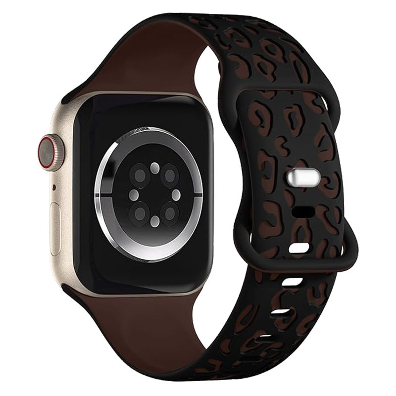 Leopard Engraved Two-Tone Silicone Apple Watch Strap