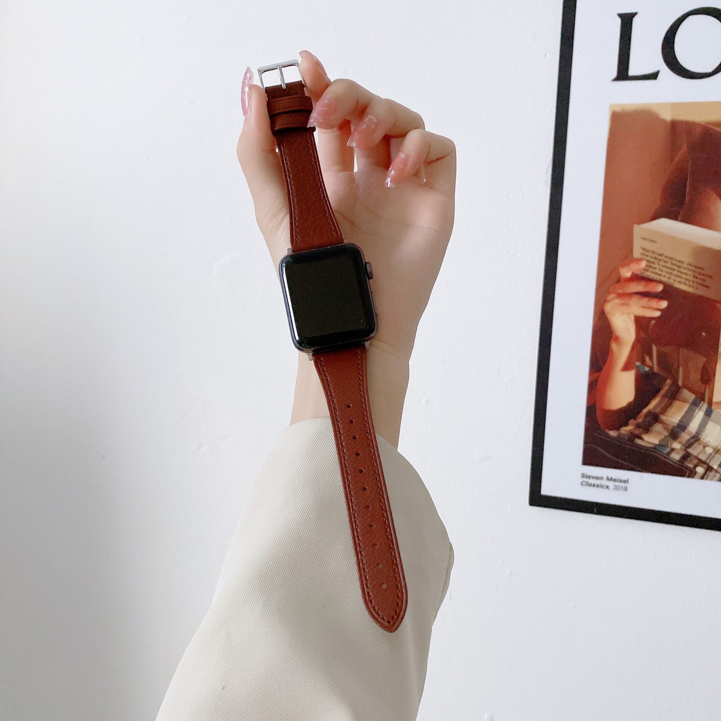 Small Waist Genuine Leather Watch Strap For Apple Watch Band 38 40 41 42 44 45 49 Mm For Iwatch Se Series Ultra 8 Wristband