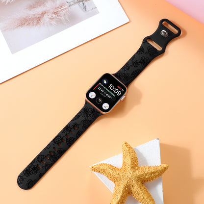 Turtle Flower Engraved Silicone Apple Watch Strap