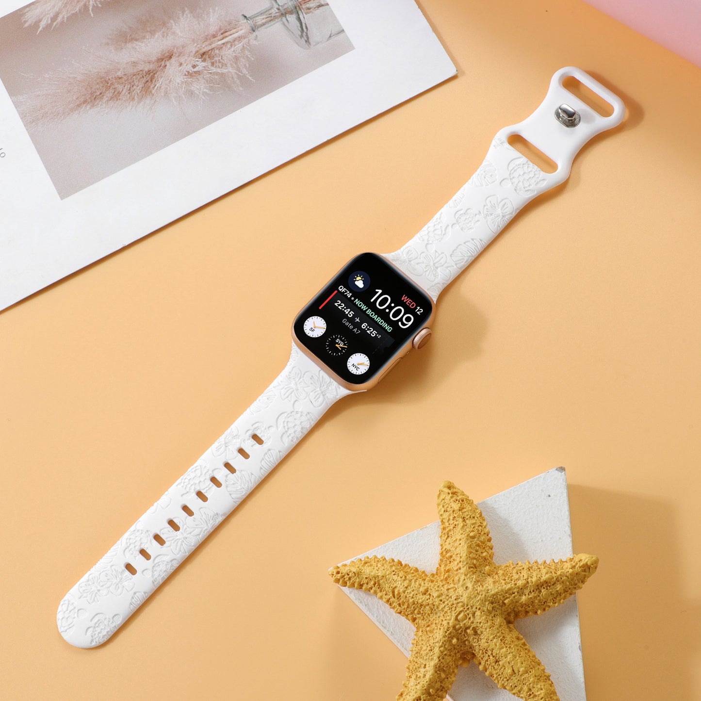 Turtle Flower Engraved Silicone Apple Watch Strap