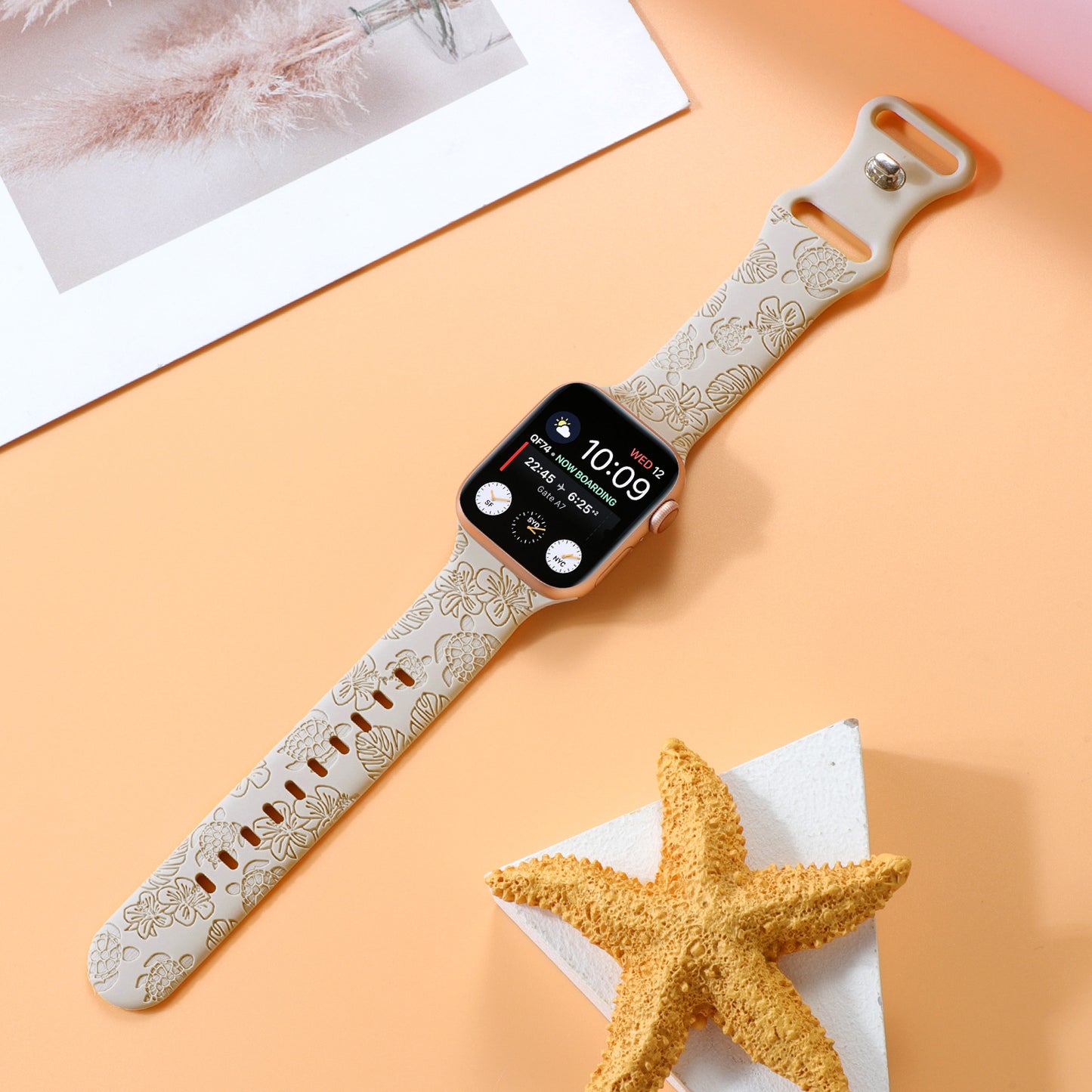 Turtle Flower Engraved Silicone Apple Watch Strap