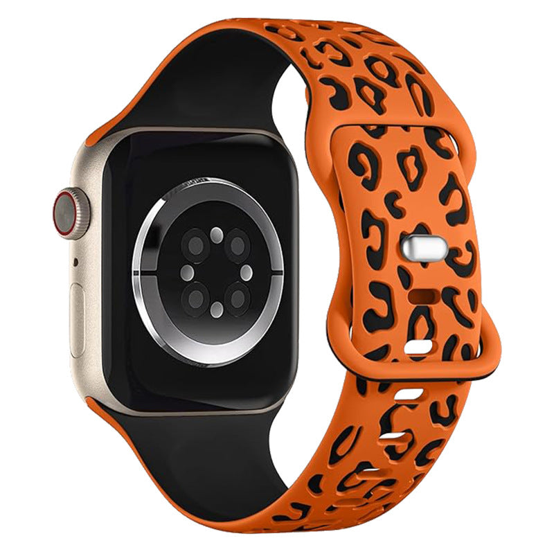 Leopard Engraved Two-Tone Silicone Apple Watch Strap