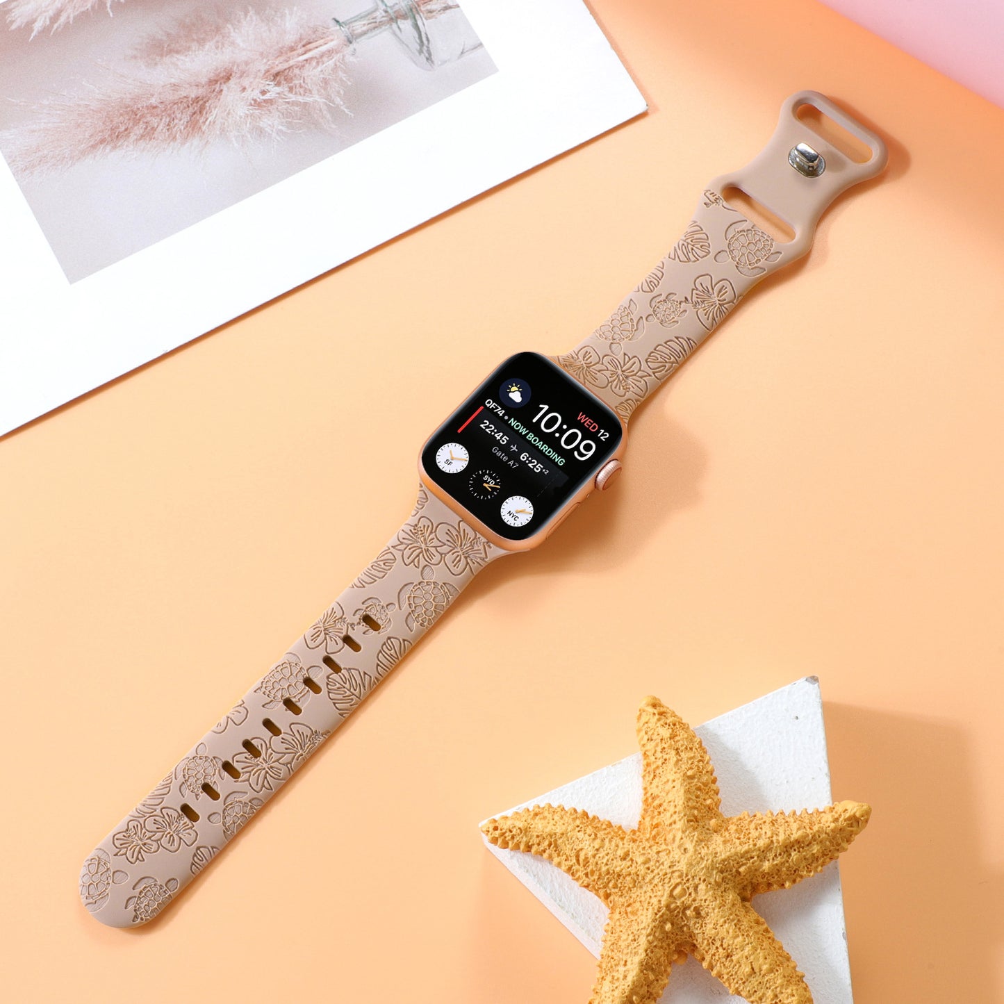 Turtle Flower Engraved Silicone Apple Watch Strap