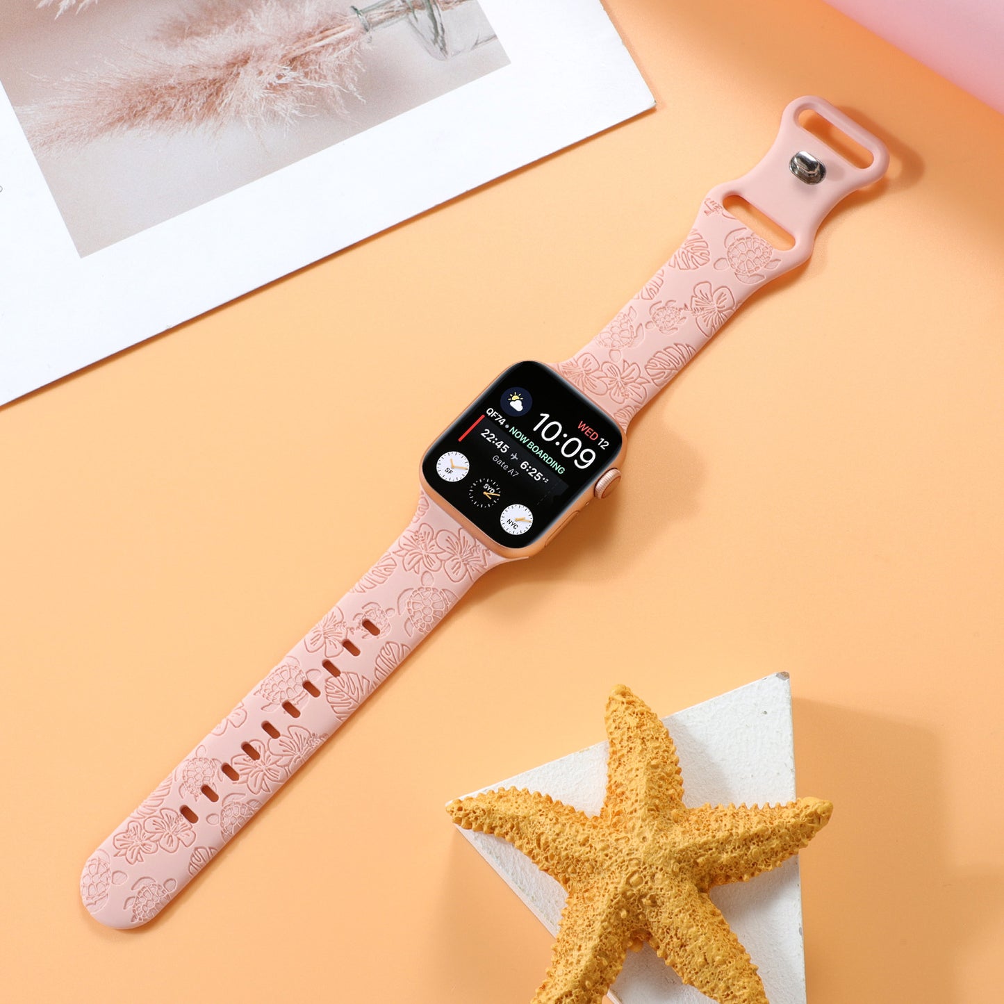 Turtle Flower Engraved Silicone Apple Watch Strap