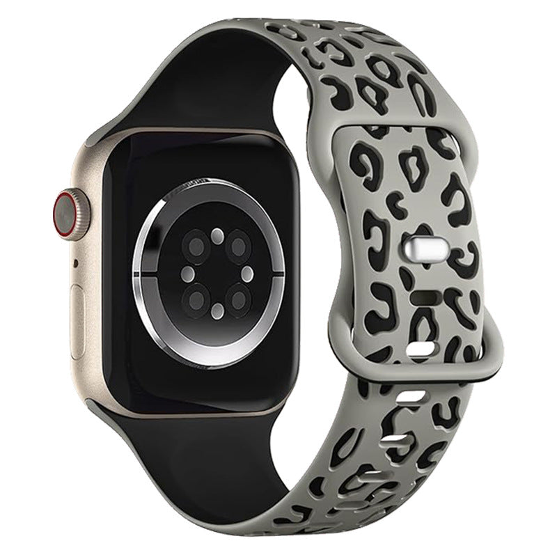 Leopard Engraved Two-Tone Silicone Apple Watch Strap