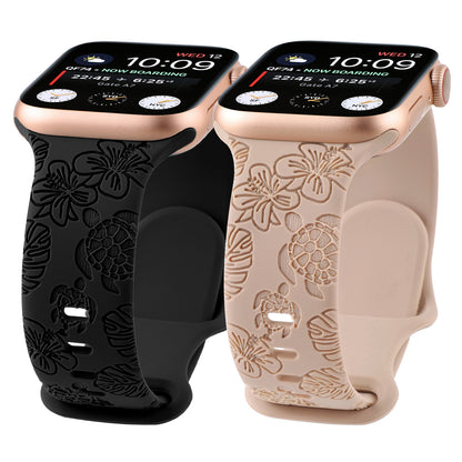 Turtle Flower Engraved Silicone Apple Watch Strap