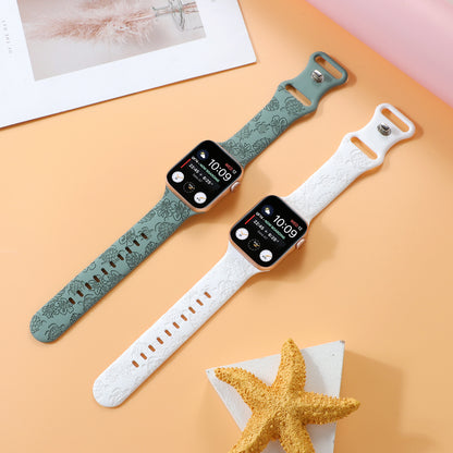 Turtle Flower Engraved Silicone Apple Watch Strap