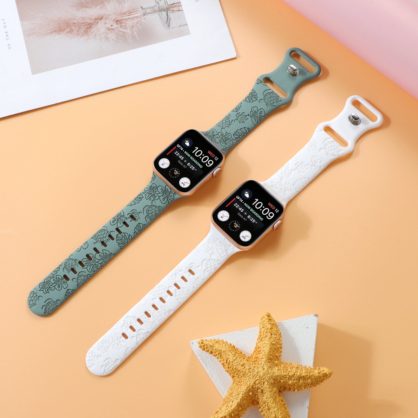 Turtle Flower Engraved Silicone Apple Watch Strap