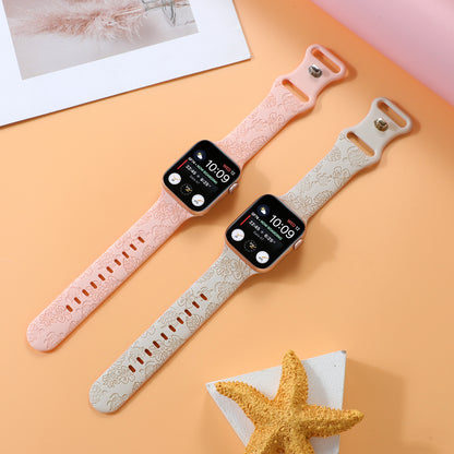 Turtle Flower Engraved Silicone Apple Watch Strap