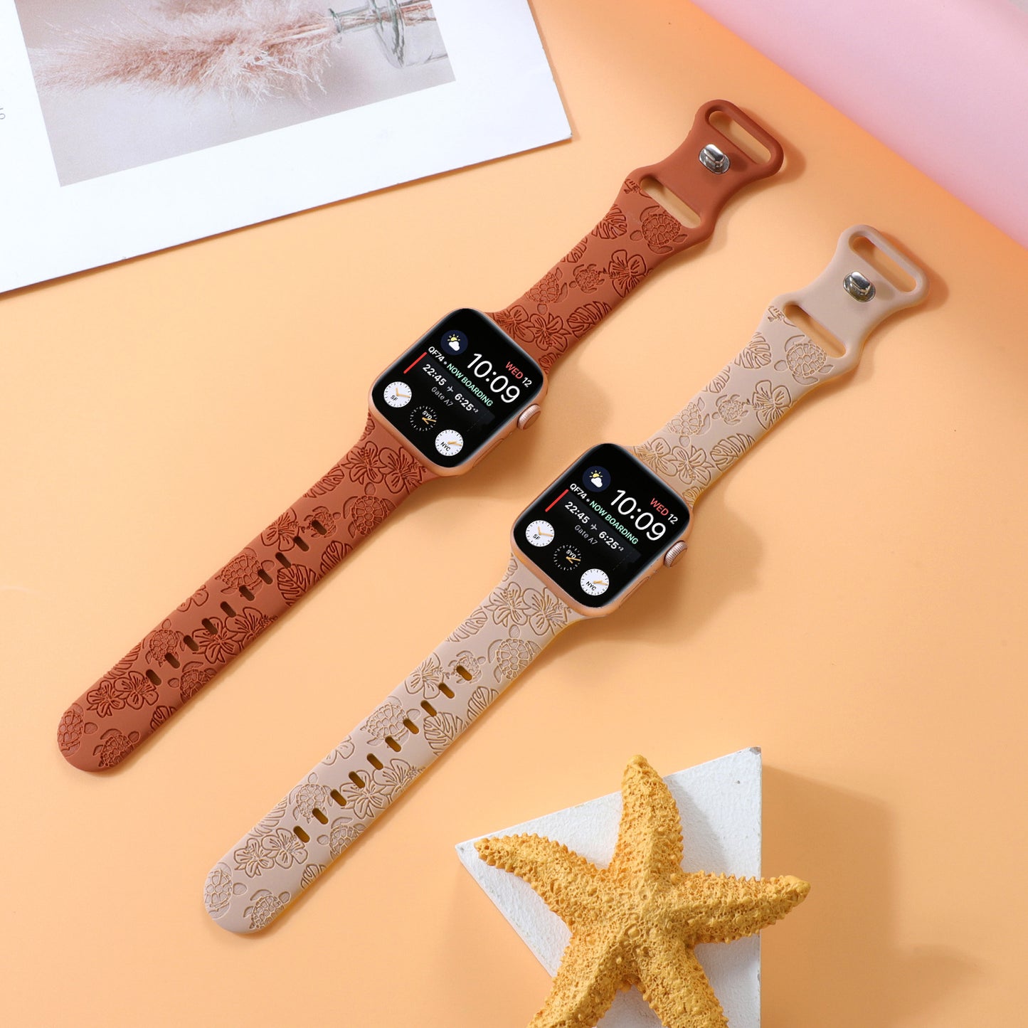 Turtle Flower Engraved Silicone Apple Watch Strap