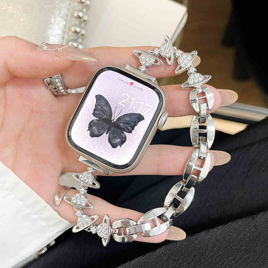 Saturn with diamonds metal strap is suitable for Apple Watch 9/8/7/6/5/4/3, representing the high-end feeling of niche girls