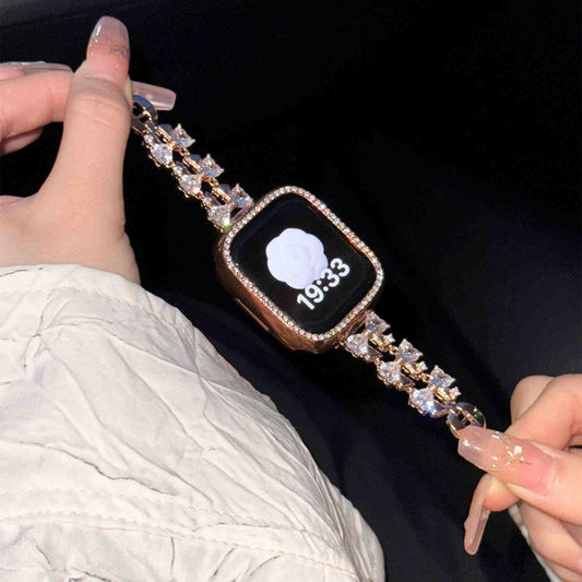 Autumn bow zircon metal strap suitable for Apple Watch 10/9/8/7/6/5/4 represents the high-end feeling of niche girls