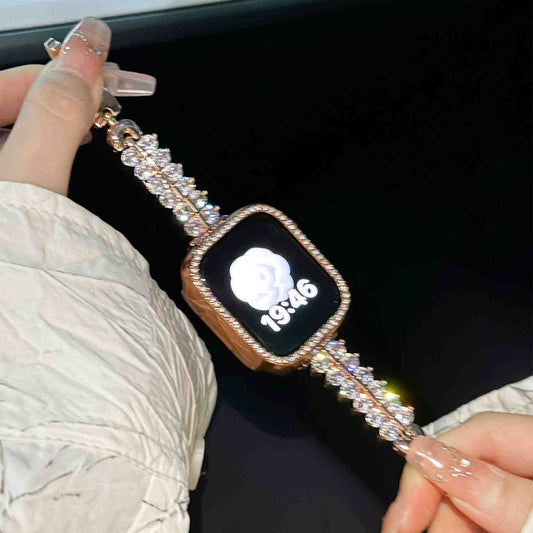 Starry sky zircon metal female watch straps are suitable for Apple 10/9/8/7/6/5/4/3/SE