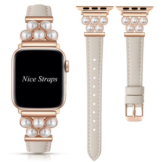 Starlight leather Apple Watch band for women, designed for 38mm, 40mm, and 41mm Apple Watch sizes