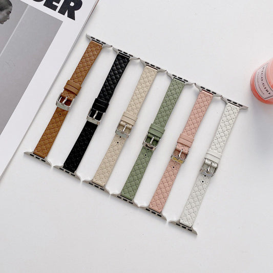 Top Grain Leather Watch Bands Compatible with Apple Watch Bands 38mm 40mm 41mm 42mm 44mm 45mm, Diamond Pattern Apple Watch Replacement Strap for iWatch SE & Series 7/6/5/4/3/2/1