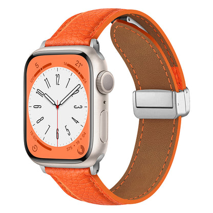 Magnetic Folding Buckle Genuine Leather Watch Strap For Apple Watch Band 38 40 41 42 44 45 49 Mm For Iwatch Se Series Ultra 8 7