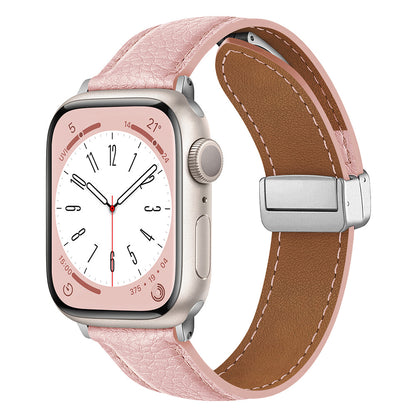 Magnetic Folding Buckle Genuine Leather Watch Strap For Apple Watch Band 38 40 41 42 44 45 49 Mm For Iwatch Se Series Ultra 8 7