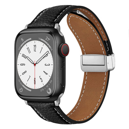 Magnetic Folding Buckle Genuine Leather Watch Strap For Apple Watch Band 38 40 41 42 44 45 49 Mm For Iwatch Se Series Ultra 8 7