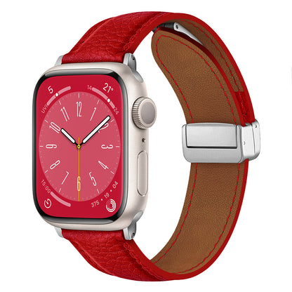 Magnetic Folding Buckle Genuine Leather Watch Strap For Apple Watch Band 38 40 41 42 44 45 49 Mm For Iwatch Se Series Ultra 8 7