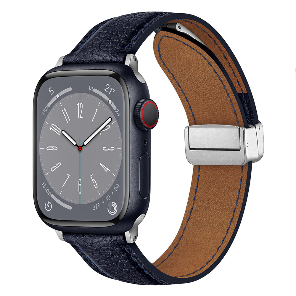 Magnetic Folding Buckle Genuine Leather Watch Strap For Apple Watch Band 38 40 41 42 44 45 49 Mm For Iwatch Se Series Ultra 8 7