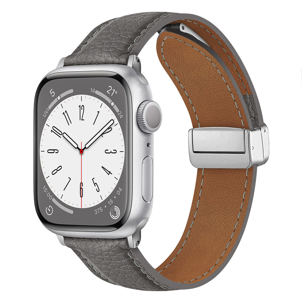 Magnetic Folding Buckle Genuine Leather Watch Strap For Apple Watch Band 38 40 41 42 44 45 49 Mm For Iwatch Se Series Ultra 8 7